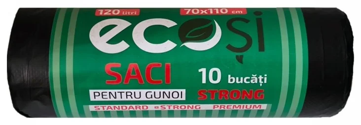 Saci de gunoi 70x110 cm, 120L, 10 buc., ECOȘI Strong